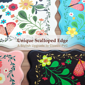 Arenarug scalloped kitchen mats showcase floral prints and soft cushioning for daily tasks.
