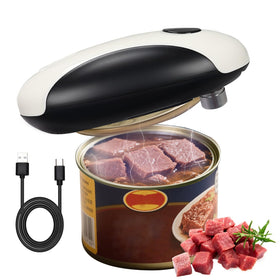 AREYCVK rechargeable can opener front view showing one touch operation for effortless opening.