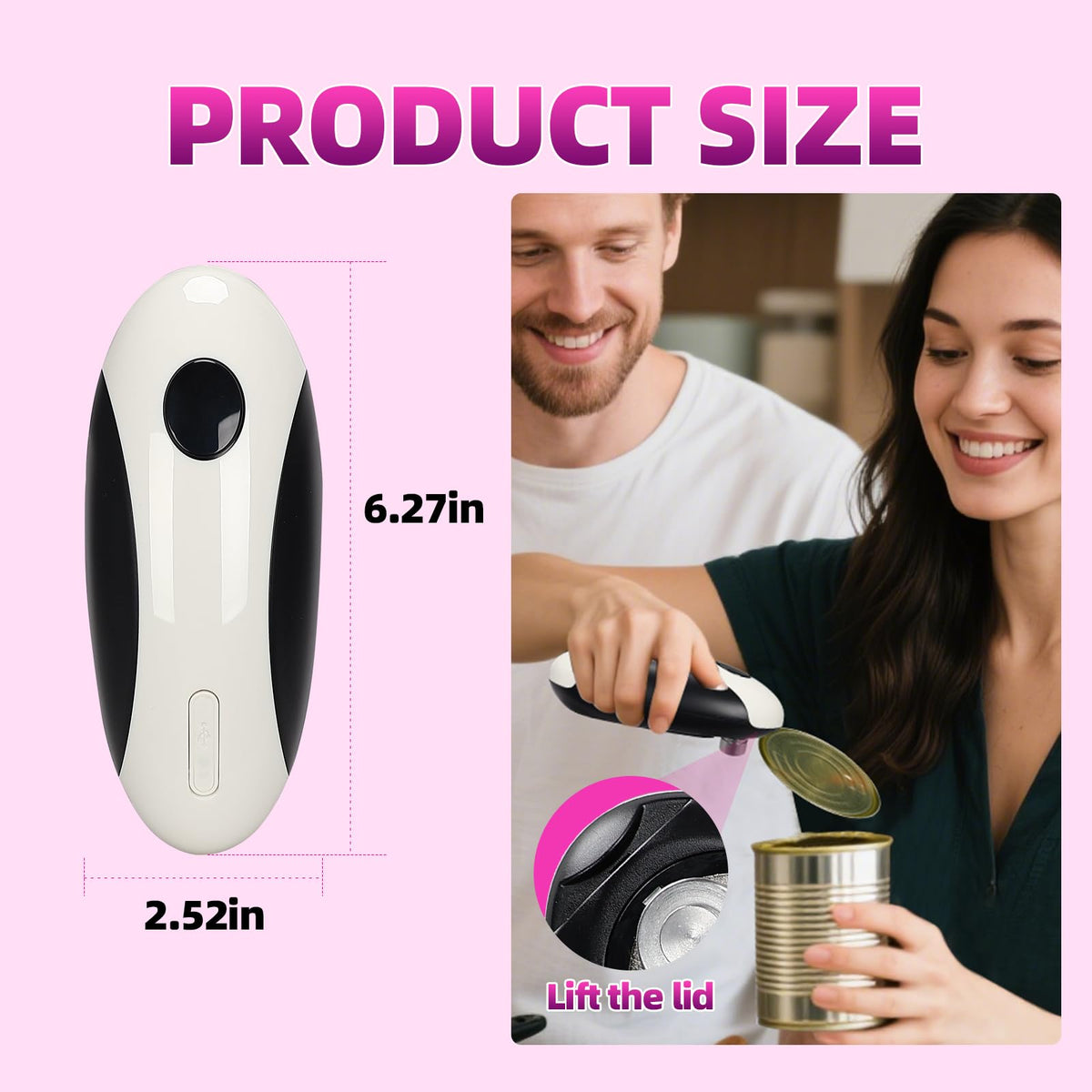 AREYCVK can opener side grip highlighting ergonomic handling for comfortable use.
