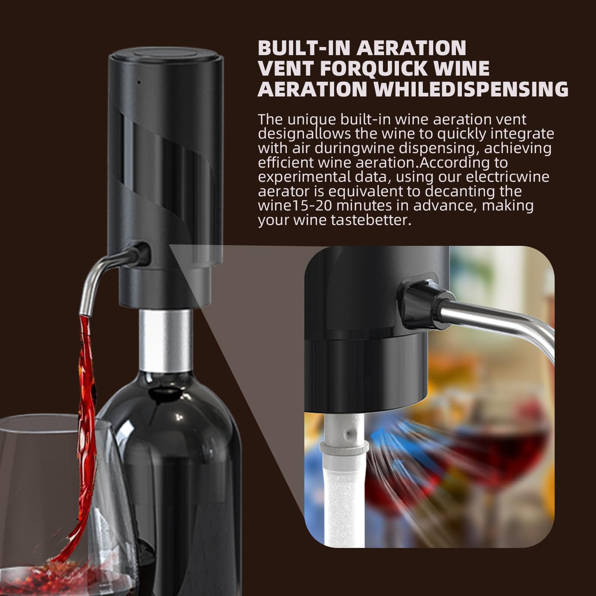 AREYCVK wine aerator one-click operation for effortless pours.