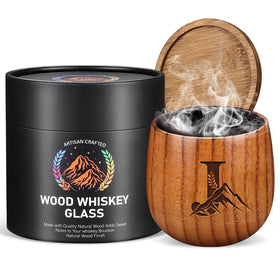 Argefkeen charred wooden whiskey glass with hand-carved initials for a personalized touch