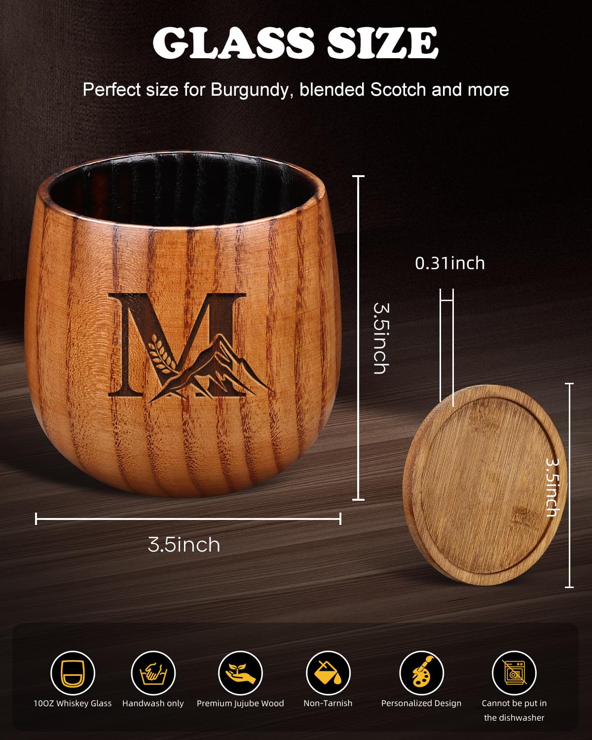 Argefkeen hand carved wooden whiskey glass side angle with comfortable grip