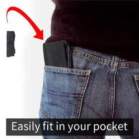 Aricsen bags folded into pocket storage demonstrate easy portability.