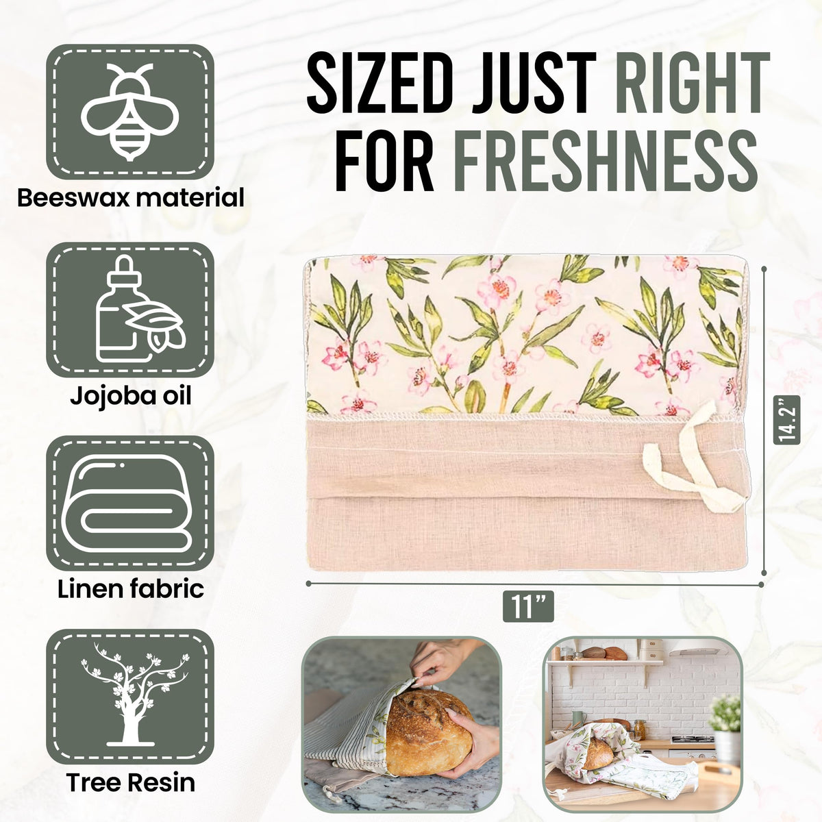Ark & Aron interior pattern on linen bread bag highlighting breathable design.