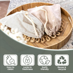 Eco-friendly Ark & Aron bread bags reduce waste compared to plastic.