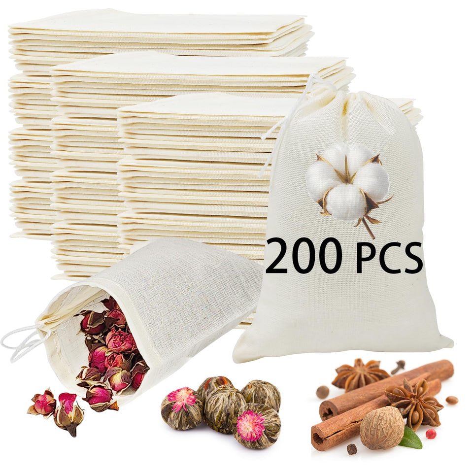 ARKBAODAN 200pcs 3x4 muslin bags with drawstring for cooking and tea brewing
