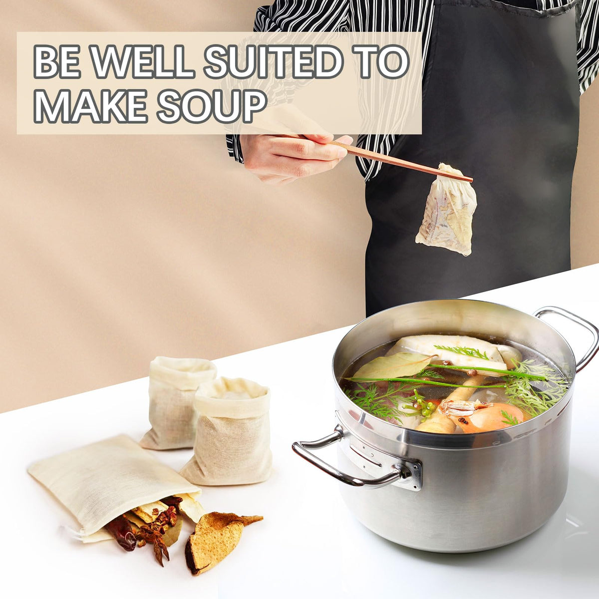 ARKBAODAN drawstring bags prevent leaks during long simmering and straining