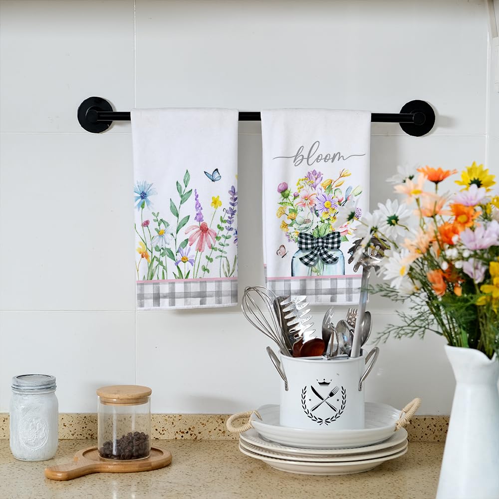 ARKENY bloom grey buffalo check towels offer soft, durable drying