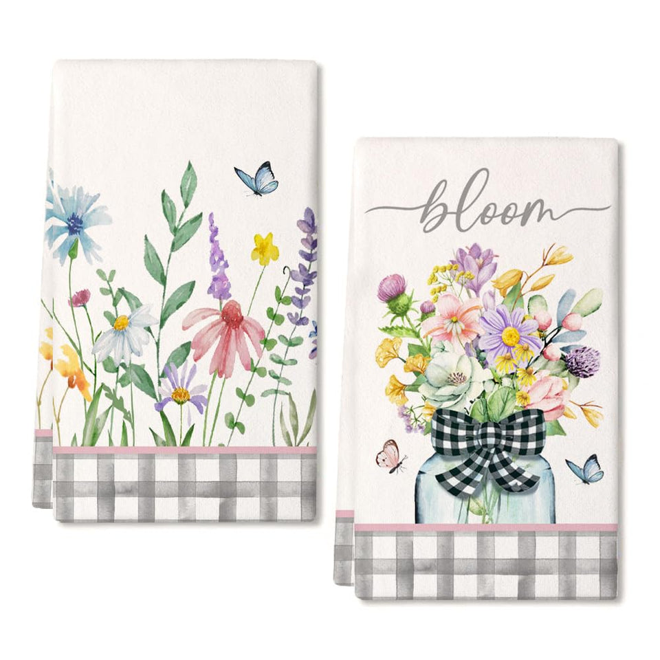 ARKENY pink wildflowers kitchen towels set of 2 for quick drying