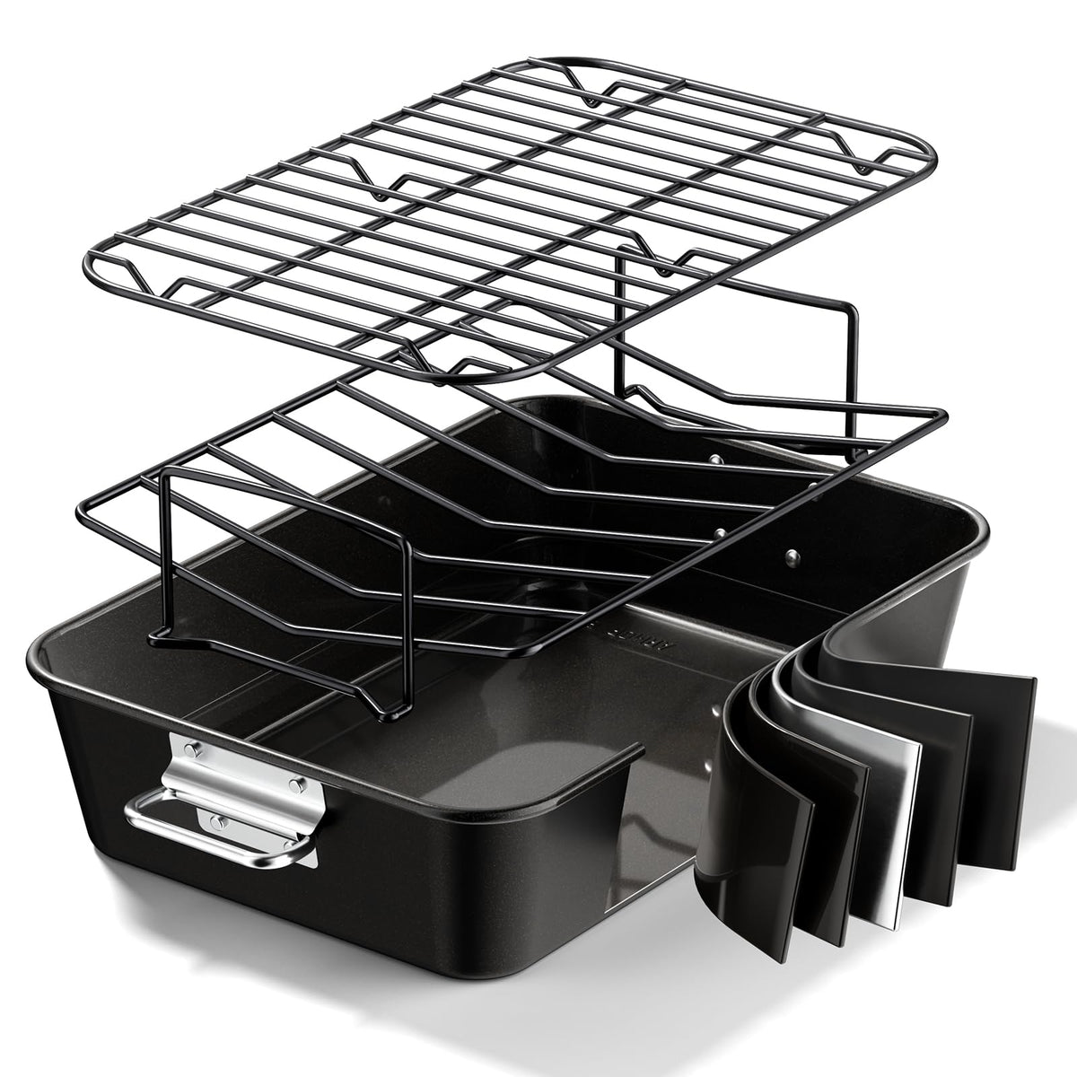Armorbear turkey roasting pan with rack for even browning and easy cleanup.