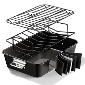 Armorbear turkey roasting pan with rack for even browning and easy cleanup.