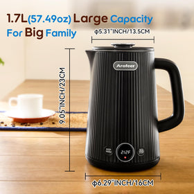 Arofeer 1.7L kettle with digital display for real-time temperature and precise brewing.