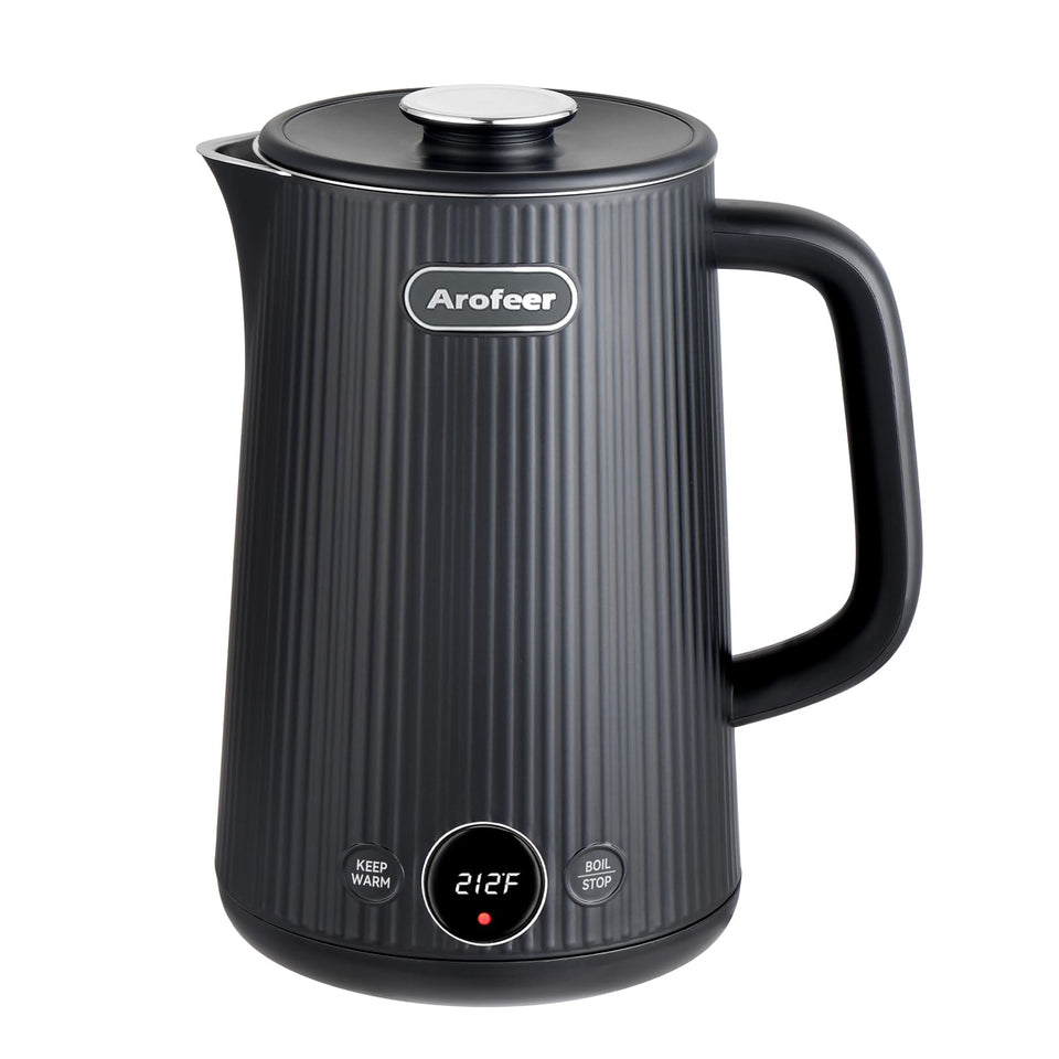 Arofeer 1.7L kettle front view shows large capacity for tea or coffee.
