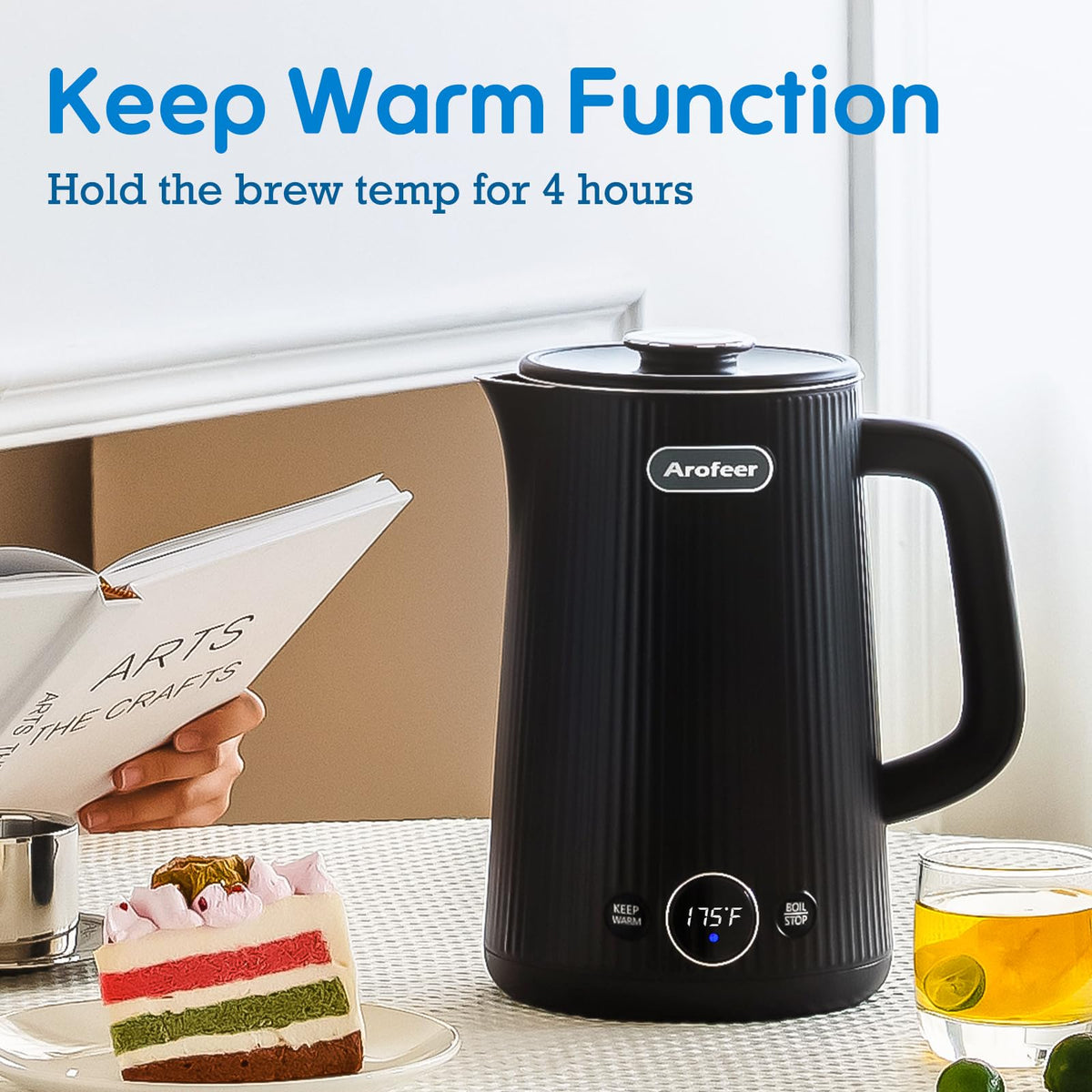 Arofeer 1.7L kettle interior stainless steel preserves pure taste.