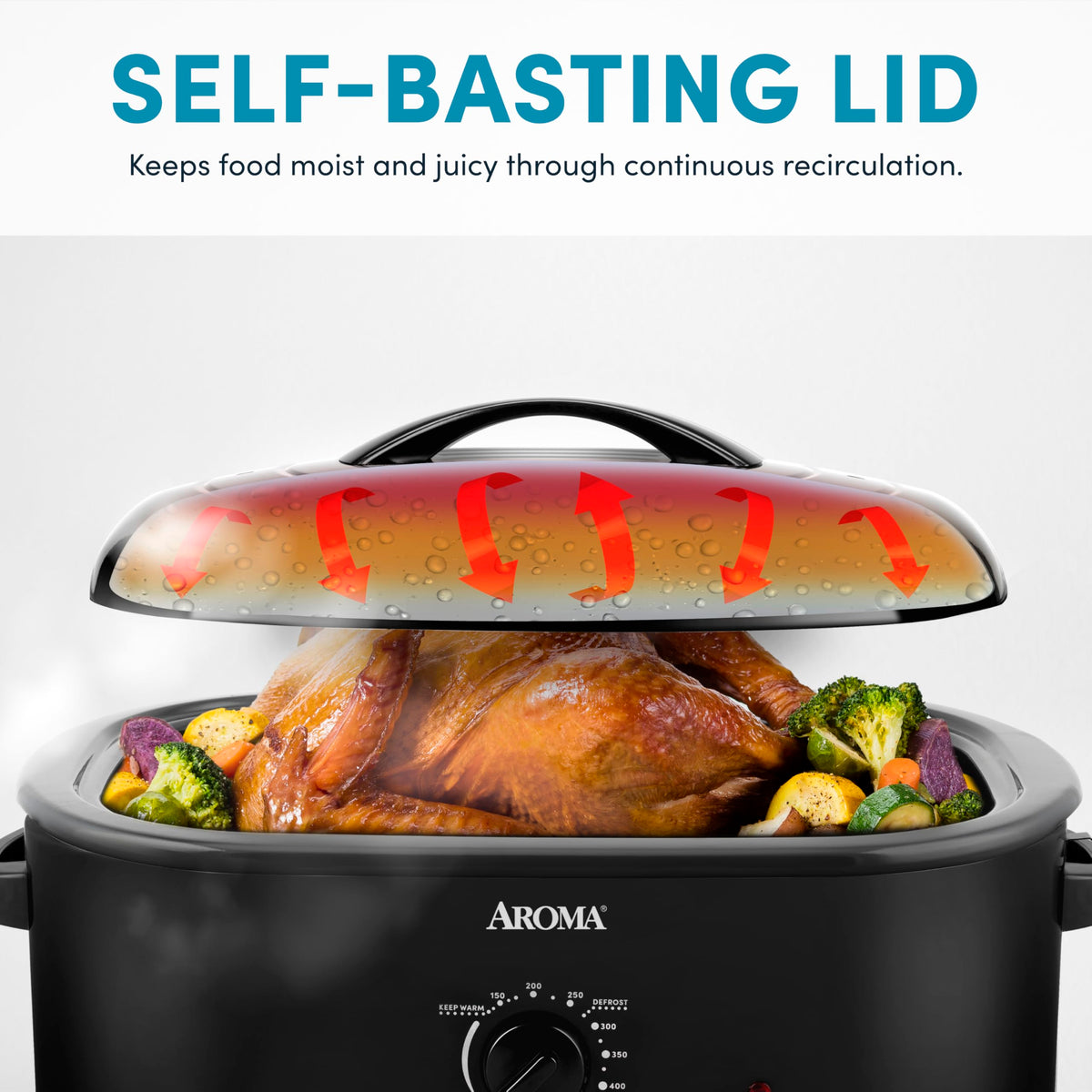 AROMA defrost and keep warm functions help plan serving time.
