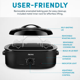 AROMA metal inner rack eases lifting heavy roasts without tearing skin.