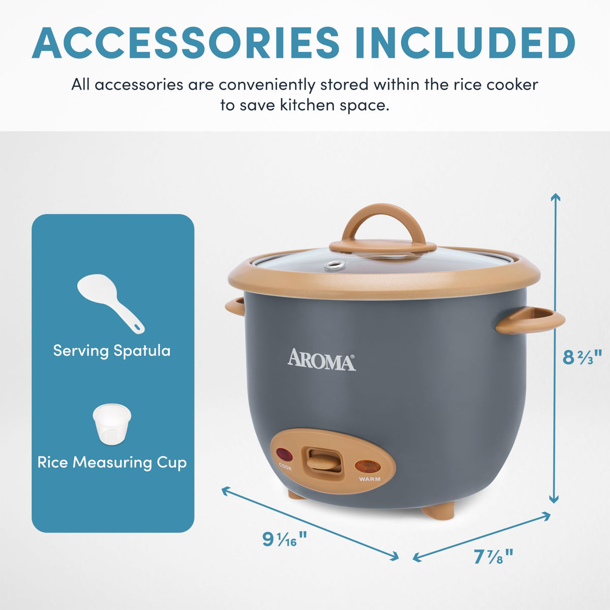 Measuring lines on the pot guide precise water-to-rice ratios.