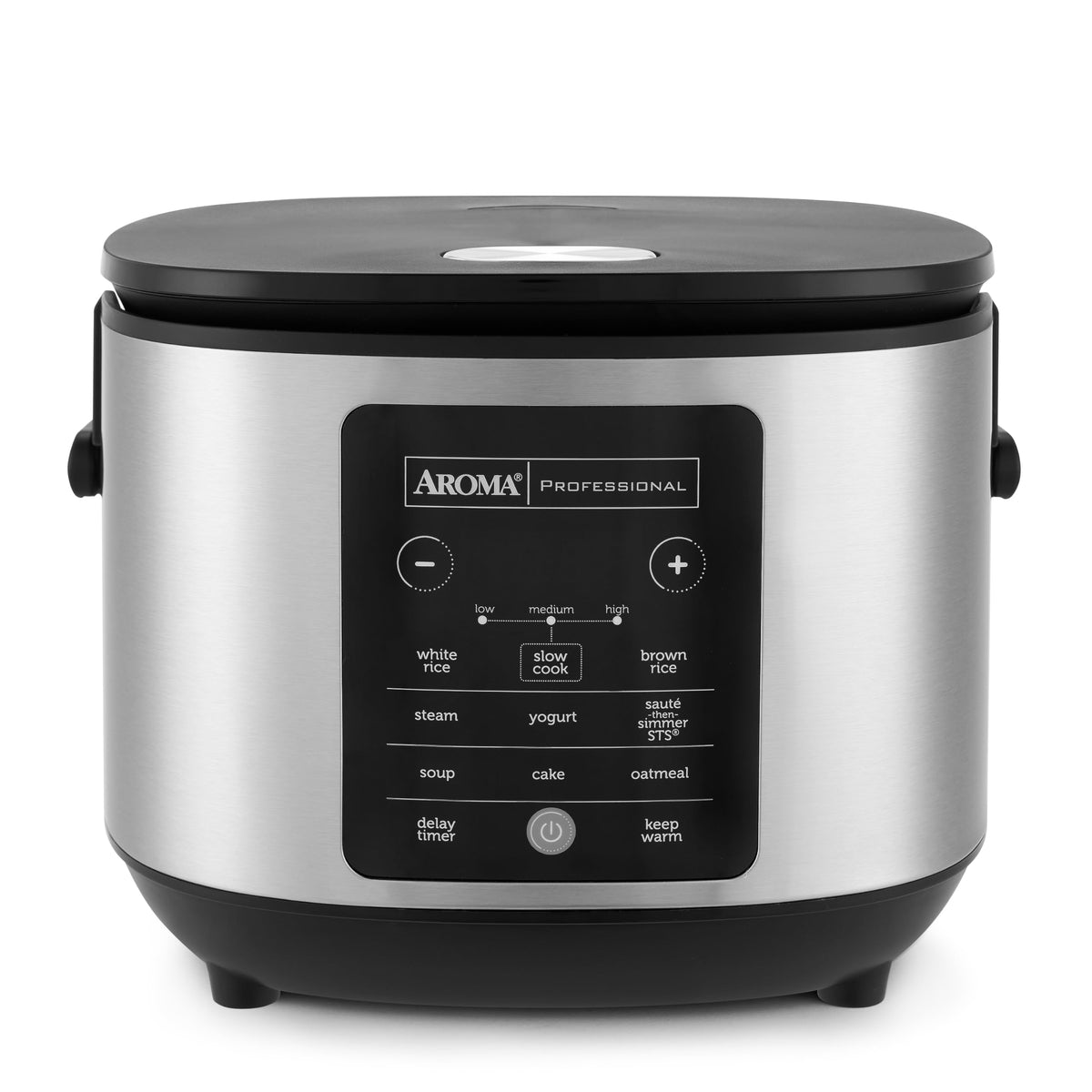 AROMA 6-Cup rice cooker with lift-out handles for easy serving.