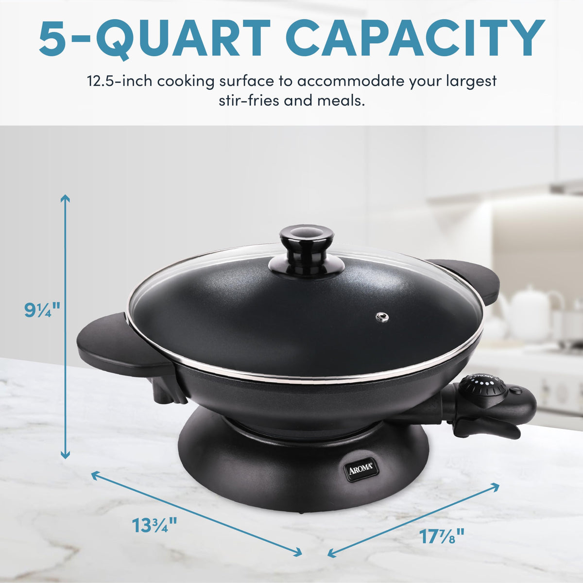 AROMA AEW-306 tempered glass lid highlighting heat retention and view of contents