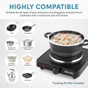 AROMA AHP-303 easy-clean black finish simplifies cleanup after cooking