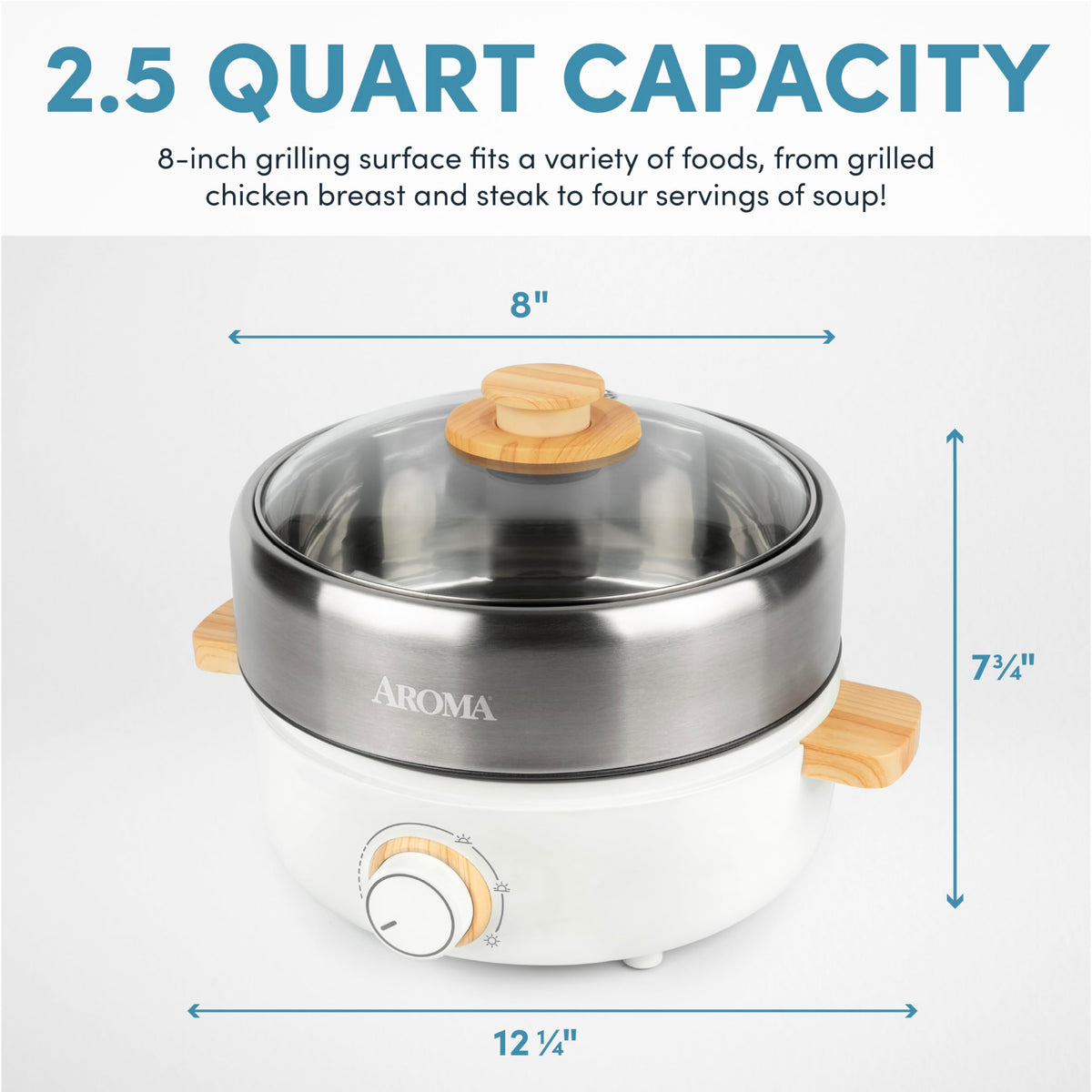 AROMA AMC-130 bamboo handles stay cool and add style.