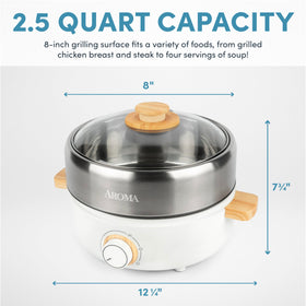 AROMA AMC-130 bamboo handles stay cool and add style.
