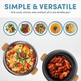 AROMA AMC-130 indoor grill pan ready to sear veggies and meats.