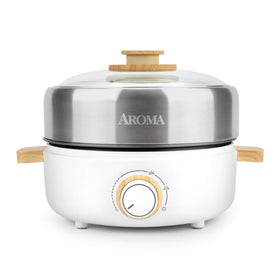 AROMA AMC-130 pot top view showing compact 2-in-1 design for small kitchens.