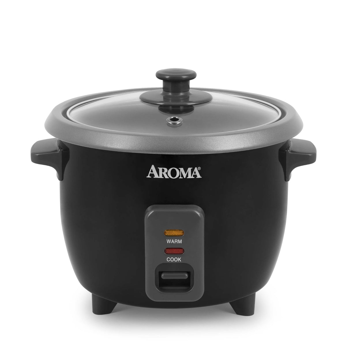 AROMA ARC-363NGB front view showing a compact rice cooker for small kitchens