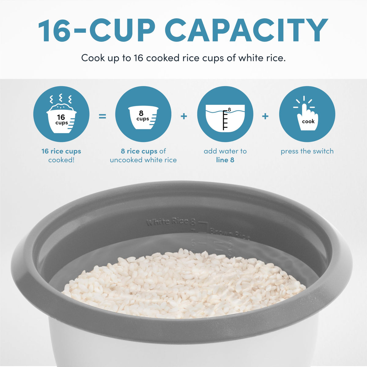 AROMA ARC-368NG measuring cup and water lines enable precise portions.