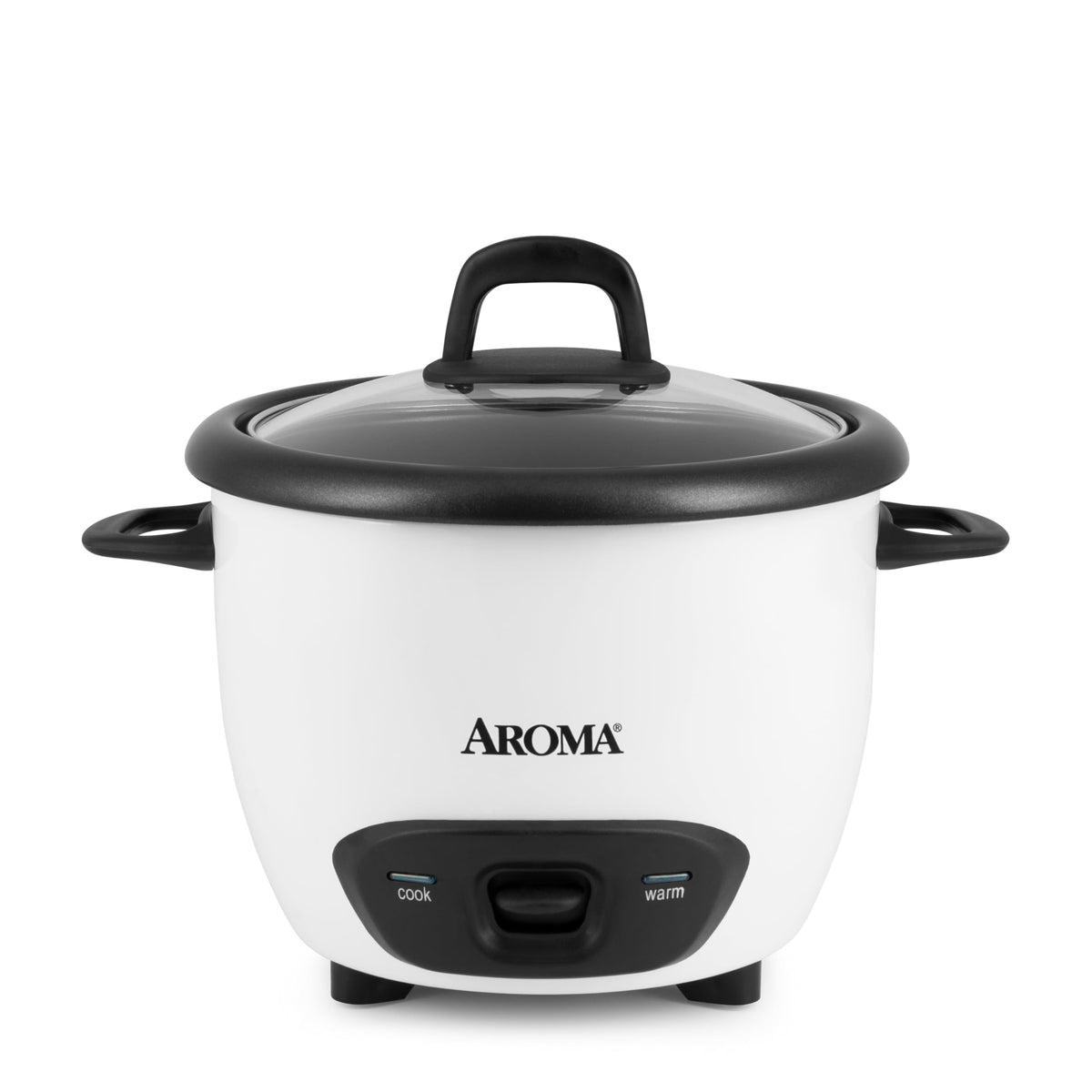 AROMA ARC-743G front view rice cooker, compact design for small kitchens.
