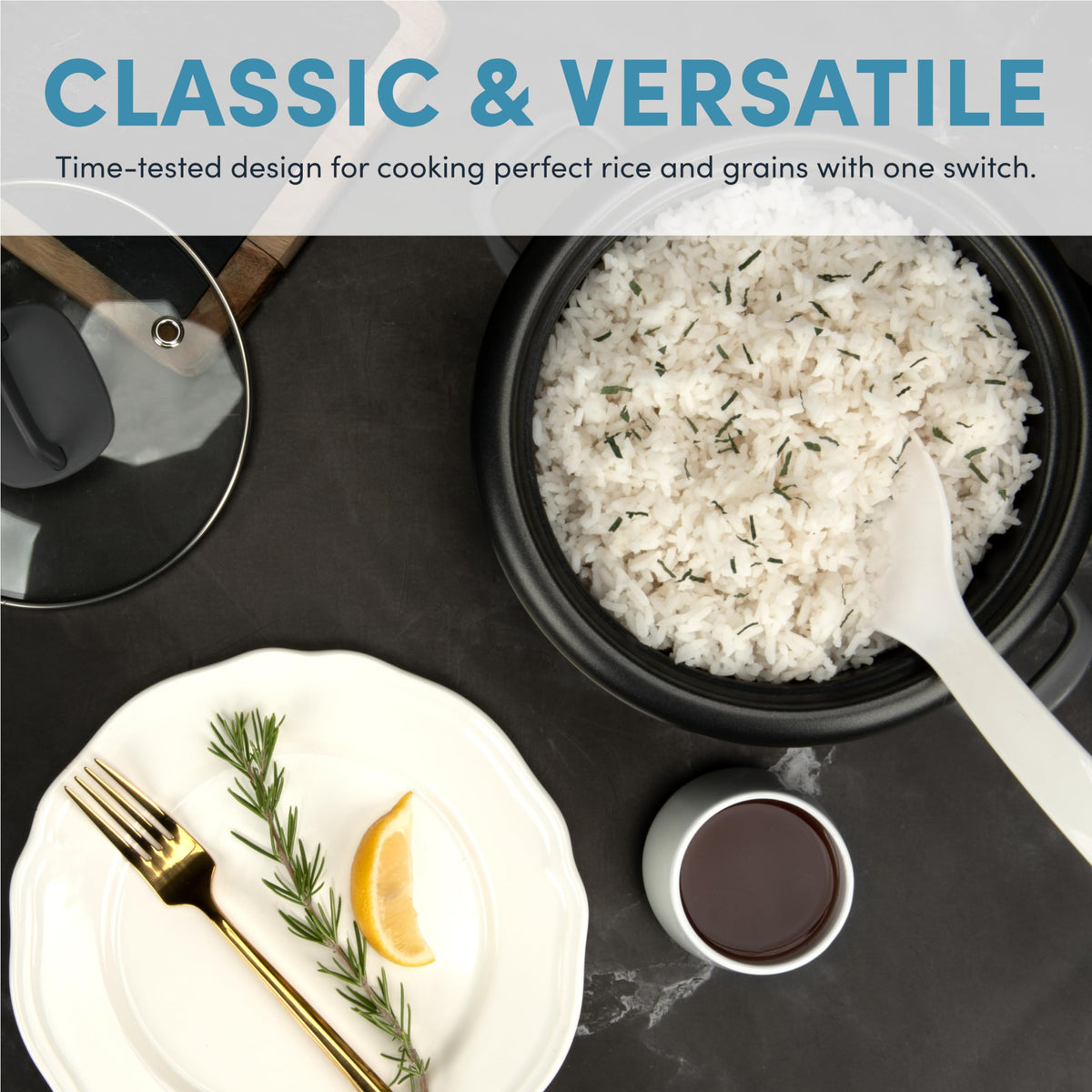 AROMA ARC-743G removable nonstick inner pot, easy dishwasher-safe cleanup.