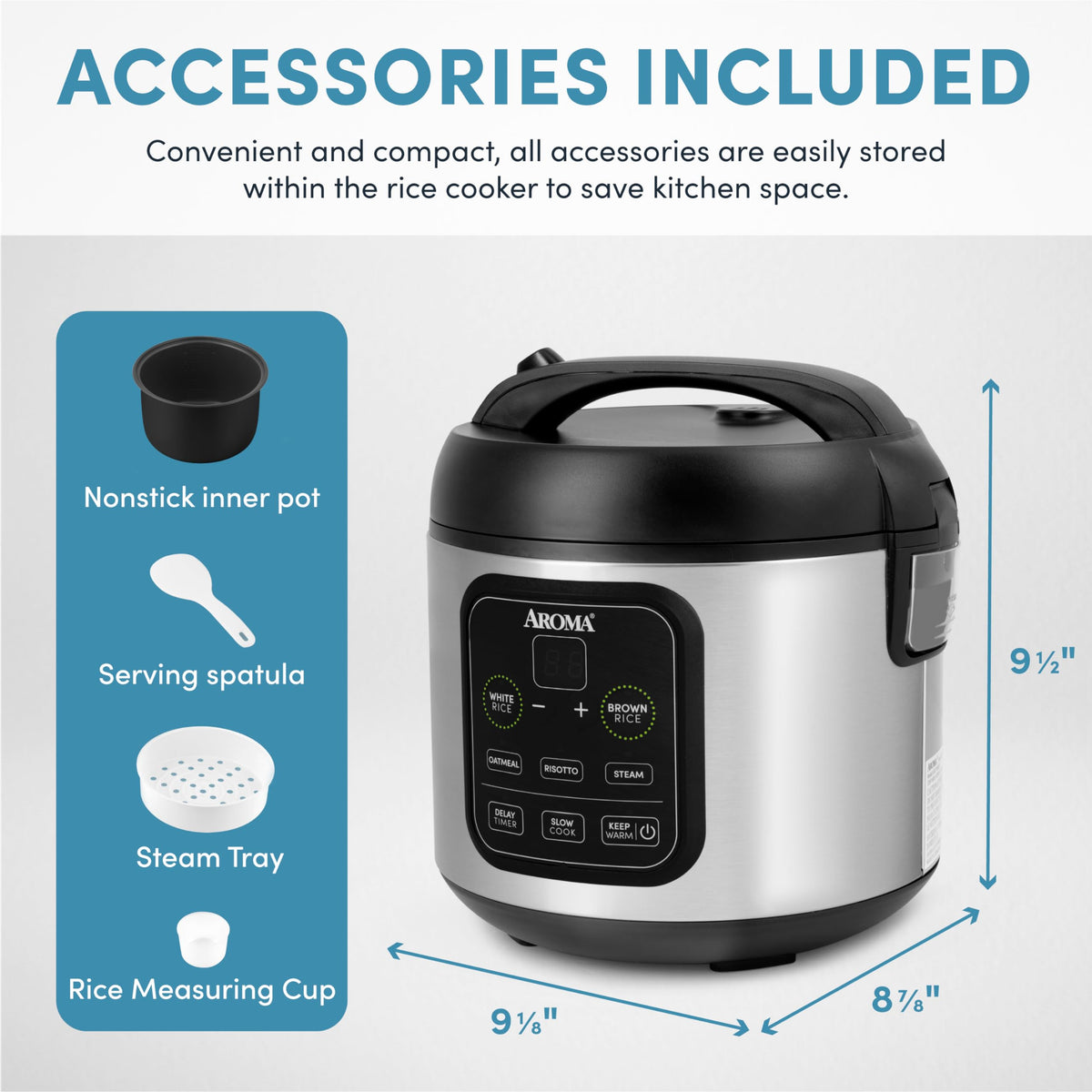 Measuring cup and spatula included with the ARC-994SB.