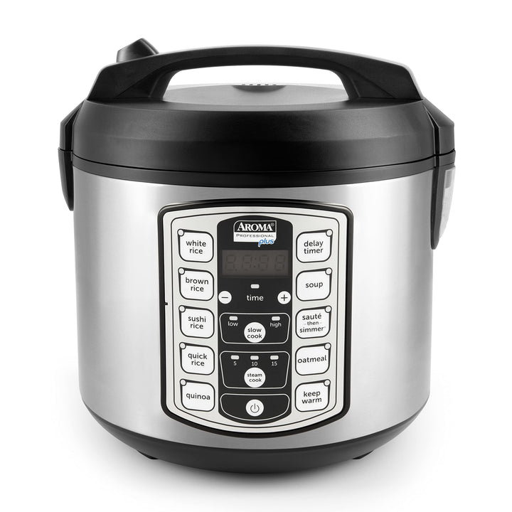 AROMA ARC-5000SB front view in stainless steel, compact all-in-one cooker.