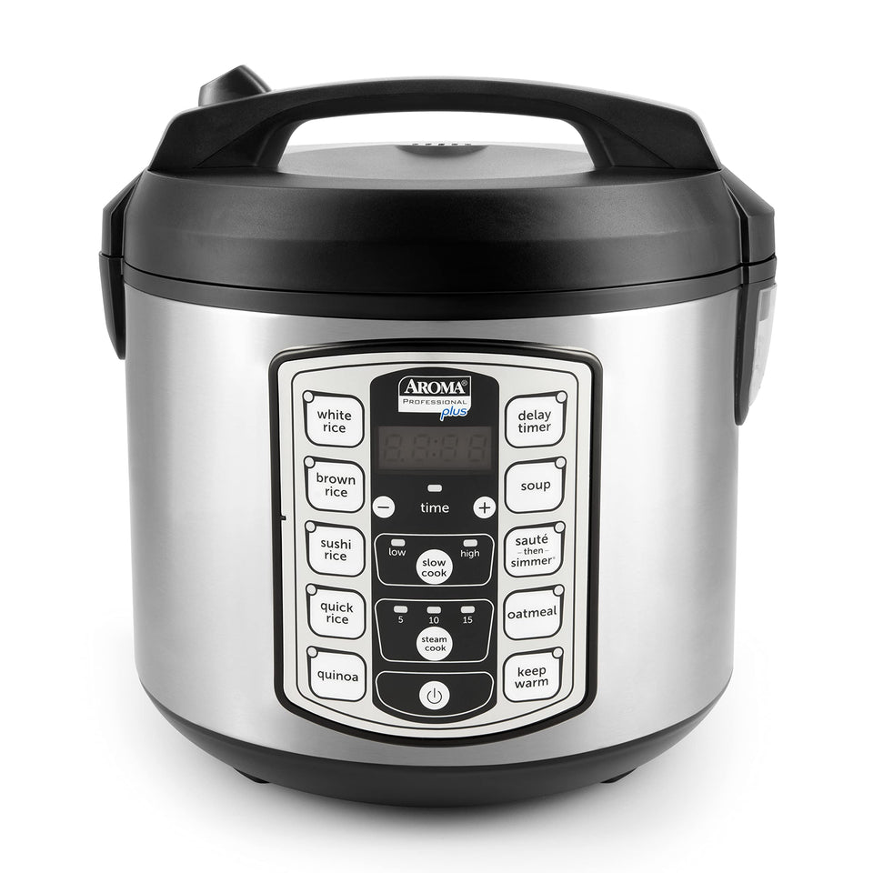 AROMA ARC-5000SB front view in stainless steel, compact all-in-one cooker.