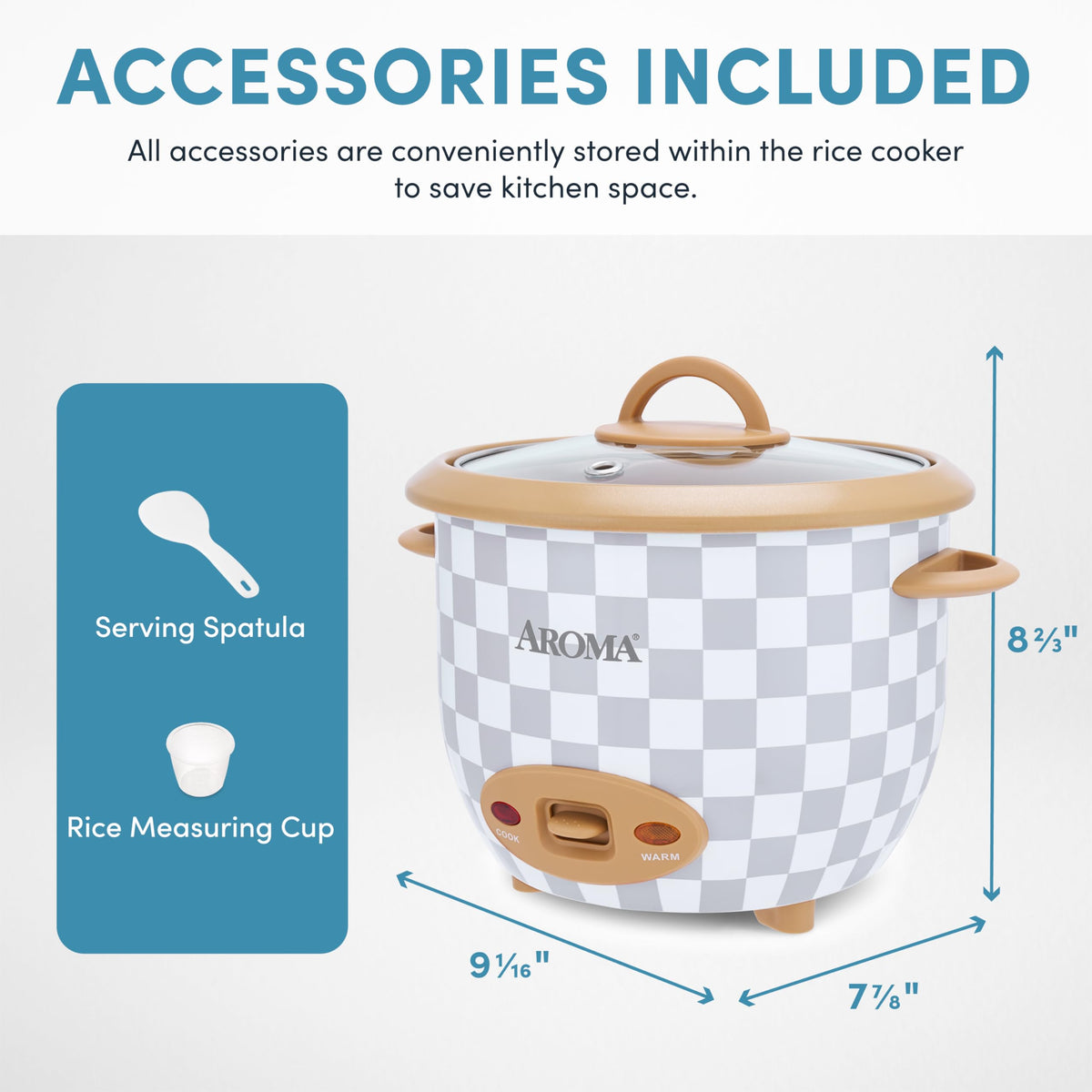 AROMA caramel-colored control panel adds style and visibility during cooking