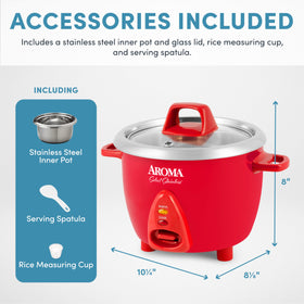 AROMA coating-free inner pot highlighted for easy cleaning and durable stainless steel.