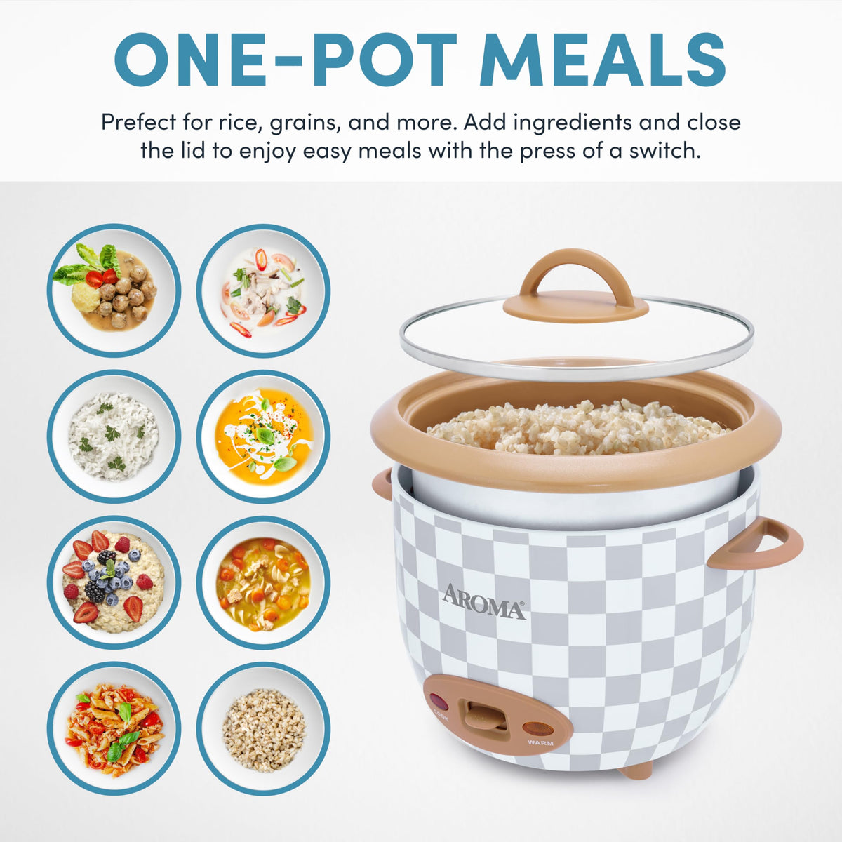 AROMA CoreCoat ceramic inner pot highlighting PFAS-free coating and easy release