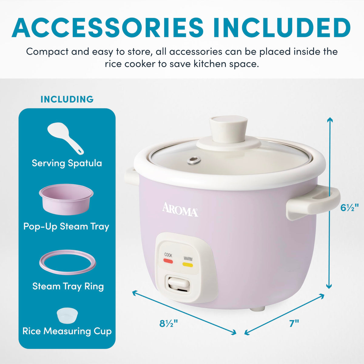 AROMA CoreCoat two-cup raw rice capacity yields four cups cooked for quick meals.