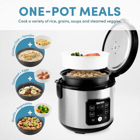 AROMA CoreCoat stack-in steamer basket ready for two-layer meals.