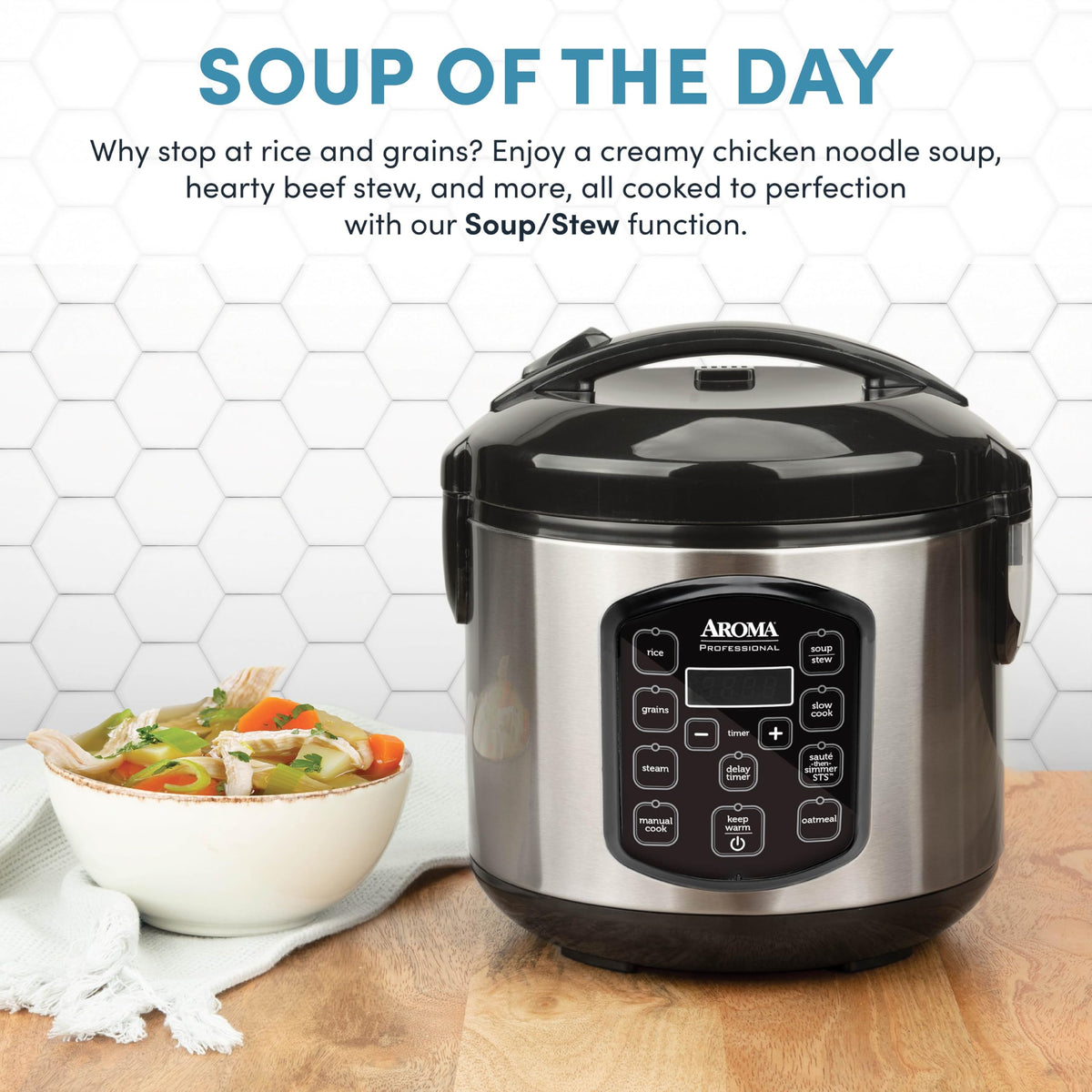 AROMA 15-hour delay timer helps plan meals around your day
