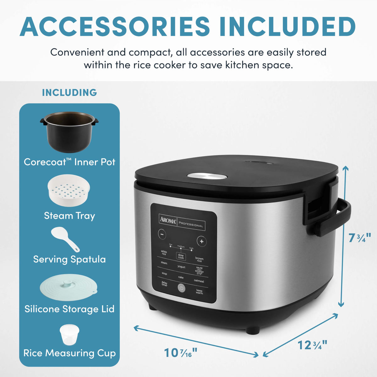 AROMA digital control panel offers nine cooking modes for versatility.