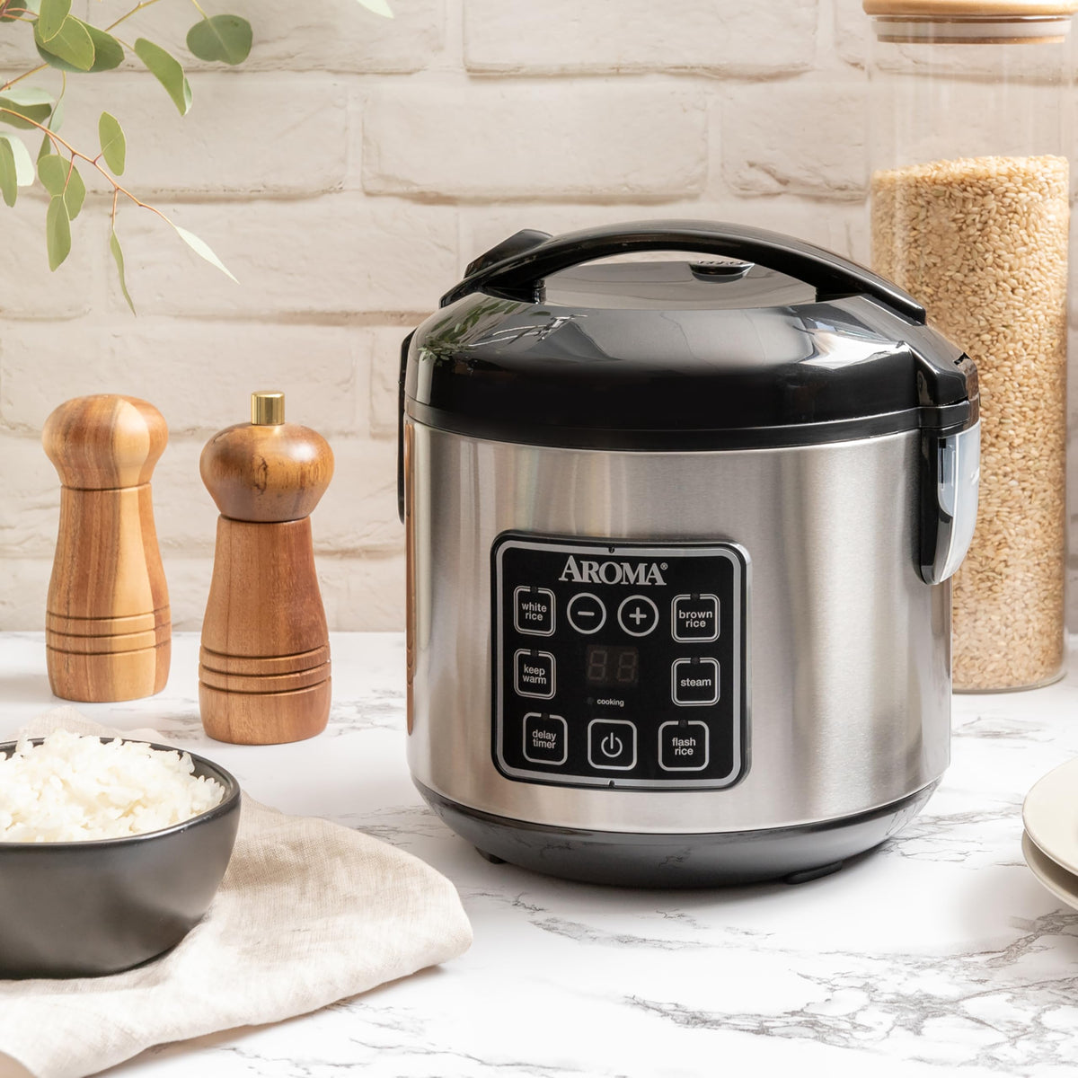 AROMA digital rice cooker serving dish ready to plate a meal