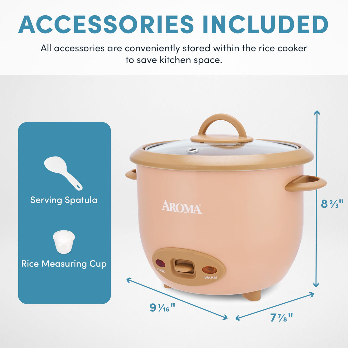 AROMA measuring lines and cup help precise portions.