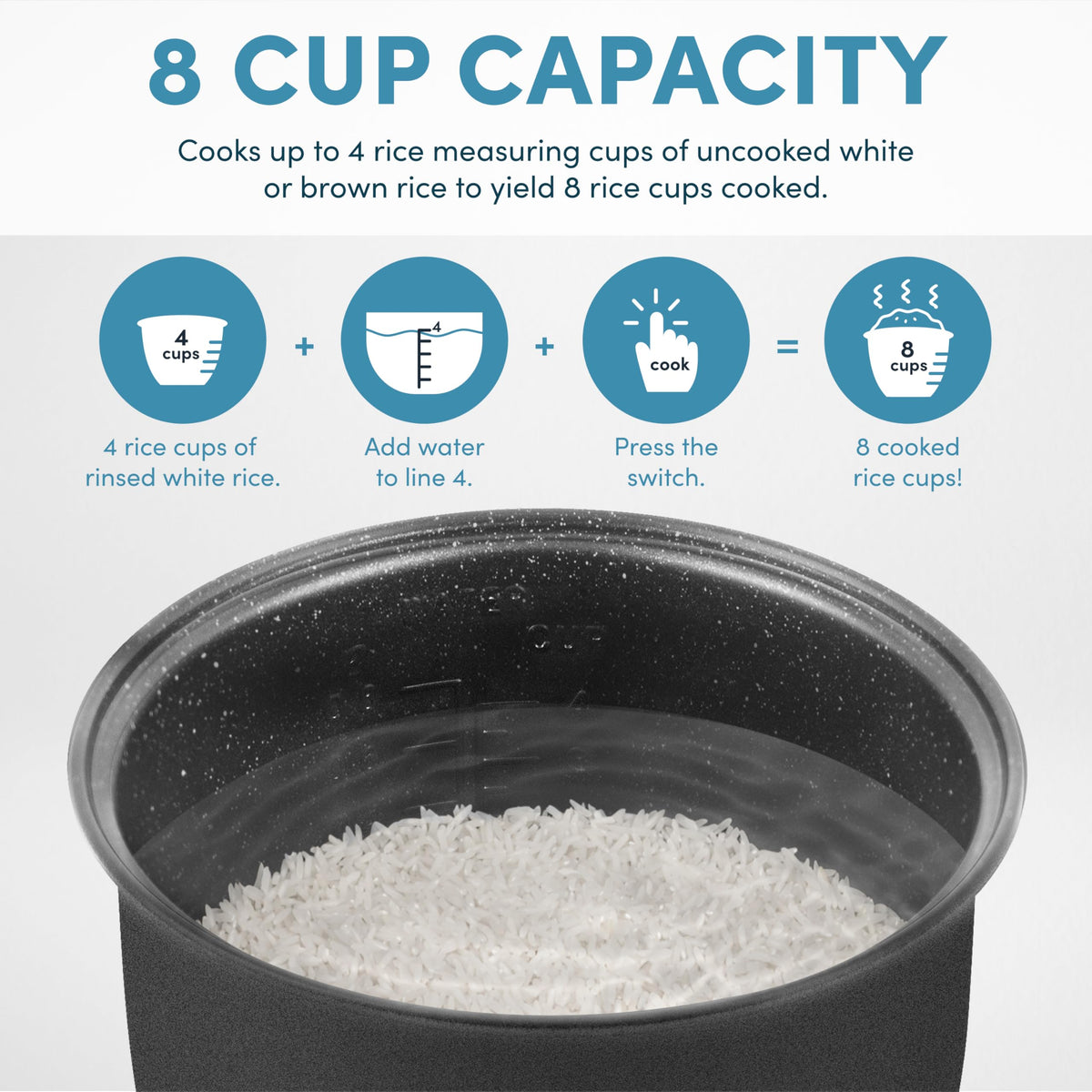 AROMA keep warm feature maintains heat after cooking.