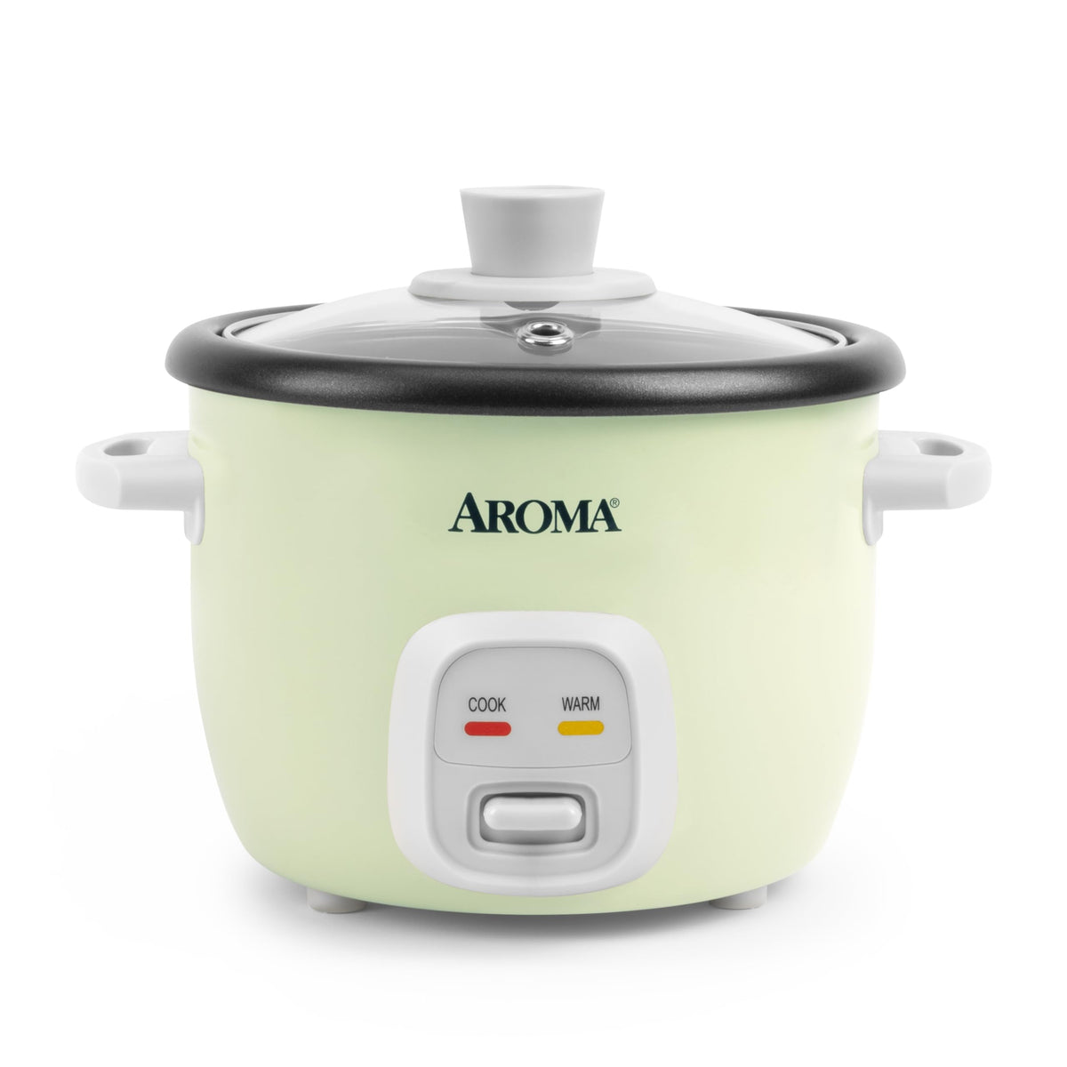 AROMA Mini Rice Cooker front view in light green for compact kitchens