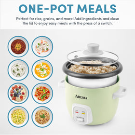 AROMA Mini Rice Cooker one-touch control panel with auto warm function