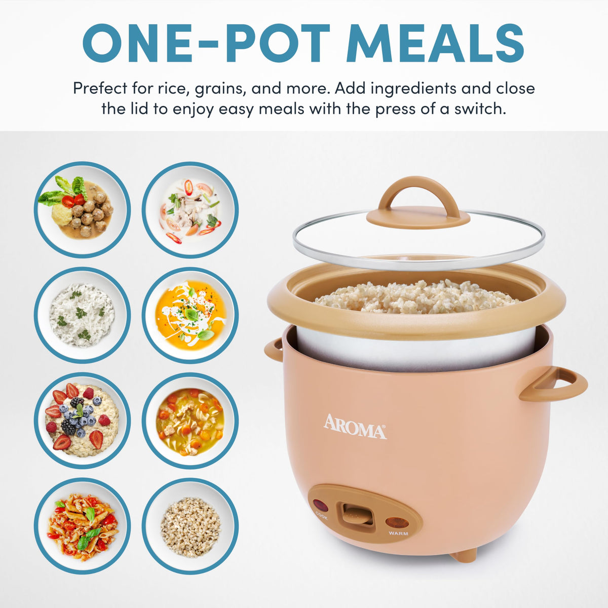 AROMA one-touch control panel in caramel color for quick start.