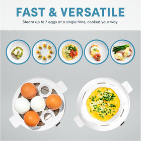 AROMA Overly Easy Egg Cooker inside tray enables fast steaming for mornings.