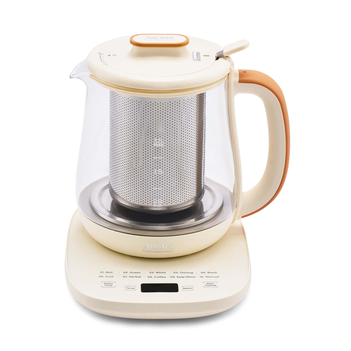AROMA Professional Infusion Glass Kettle pours tea with precise temperature control.
